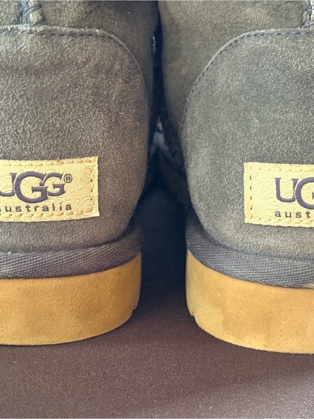 UGG Men's Short Suede Boots in Gray with Tan Soles